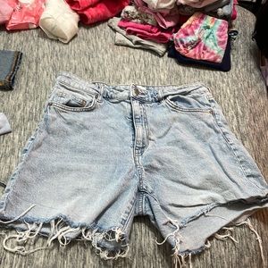 Distressed denim shorts